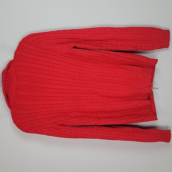 Ralph Lauren red cable knit sweater jacket gold logo size Large - Picture 5 of 8